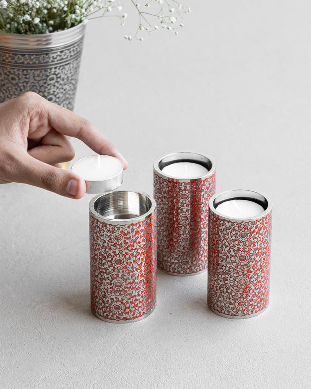 Brass Tealight Holder In Red