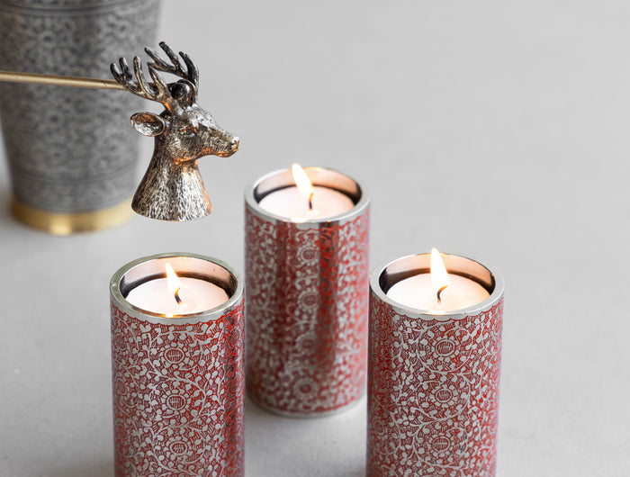 Brass Tealight Holder In Red