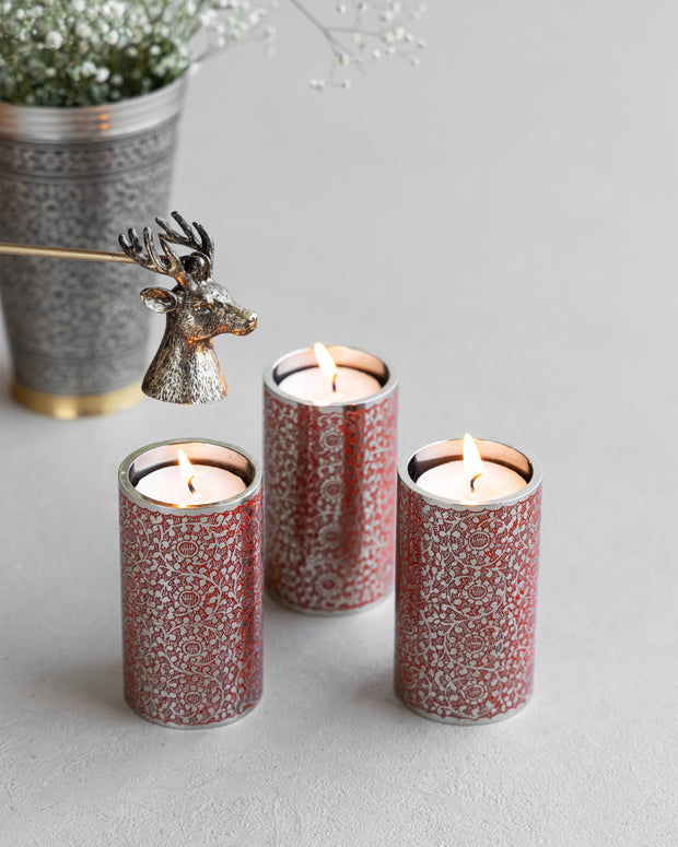 Brass Tealight Holder In Red