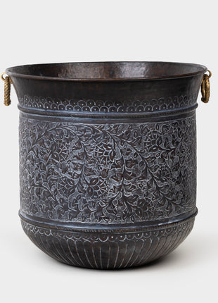 Engraved Tall Brass Planter 46cm - Magnificent Centerpiece - Brass Metal - Vintage - Distressed Indoor Planters