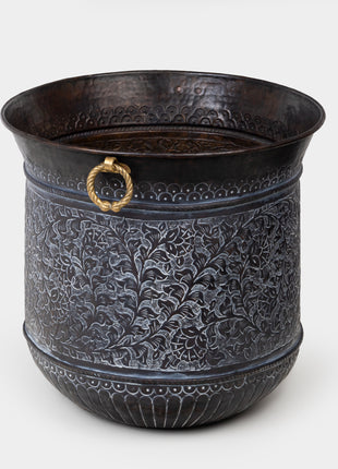 Engraved Tall Brass Planter 46cm - Magnificent Centerpiece - Brass Metal - Vintage - Distressed Indoor Planters