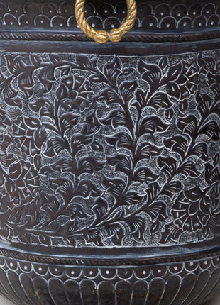 Engraved Tall Brass Planter 46cm - Magnificent Centerpiece - Brass Metal - Vintage - Distressed Indoor Planters