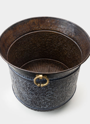 Engraved Tall Brass Planter 46cm - Magnificent Centerpiece - Brass Metal - Vintage - Distressed Indoor Planters