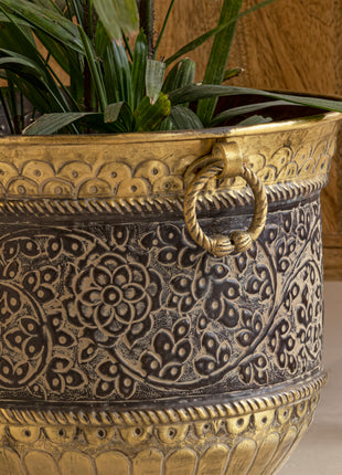 Adlestrop Engraved Patina Brass Planter