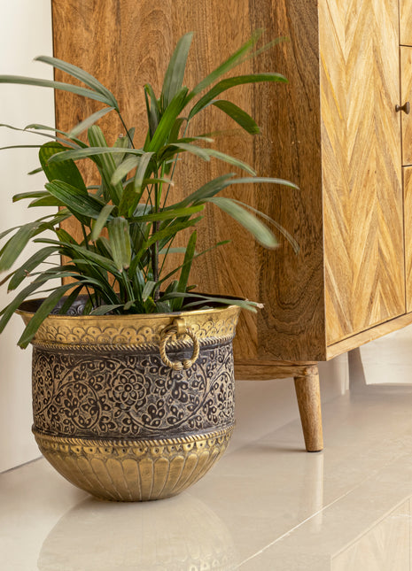 Adlestrop Engraved Patina Brass Planter