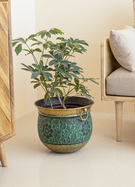 Oswestry Engraved Patina Brass Planter