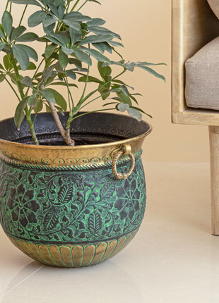 Oswestry Engraved Patina Brass Planter