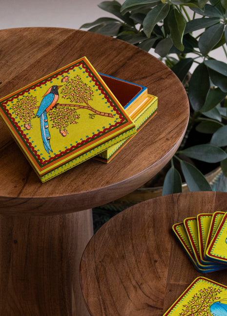 Colmar Handpainted Coasters In Yellowish Green