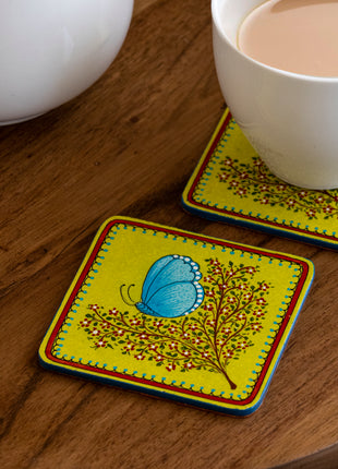 Colmar Handpainted Coasters In Yellowish Green