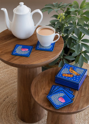 Reine Handpainted Coasters In Vibrant Blue