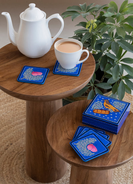 Reine Handpainted Coasters In Vibrant Blue