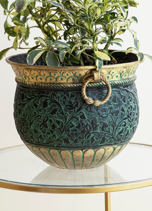 Pontesbury Engraved Patina Brass Planter