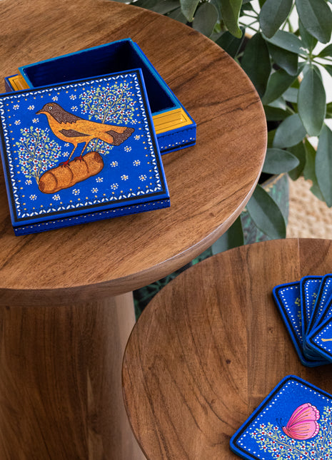 Reine Handpainted Coasters In Vibrant Blue