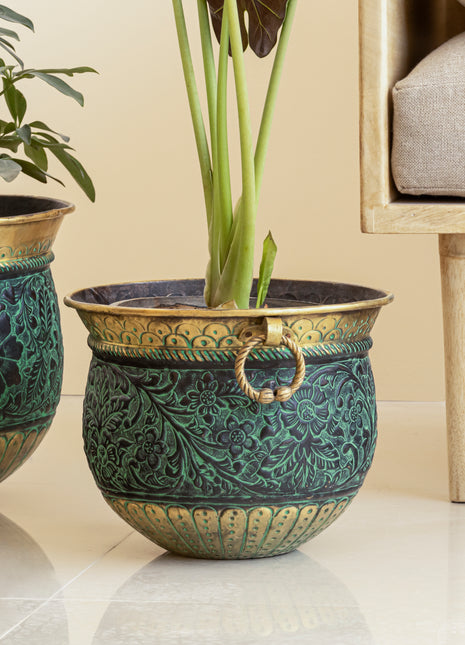 Minsterley Engraved Patina Brass Planter