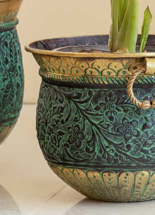 Minsterley Engraved Patina Brass Planter