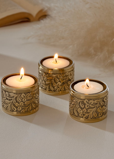 Eze Hand-engraved Brass Tealight Holder