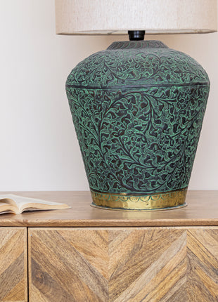 Engraved Patina Brass Lamp