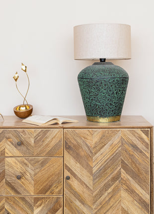Engraved Patina Brass Lamp
