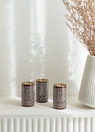 Luxury Designer Wood Inlay Tealight Holder - Perfect Christmas and Housewarming Present