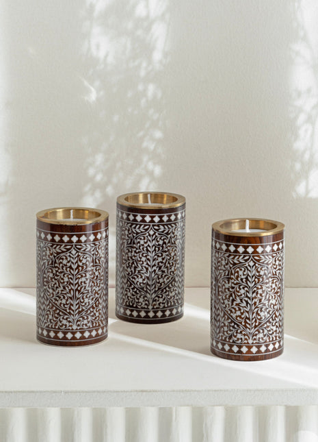 Luxury Designer Wood Inlay Tealight Holder - Perfect Christmas and Housewarming Present