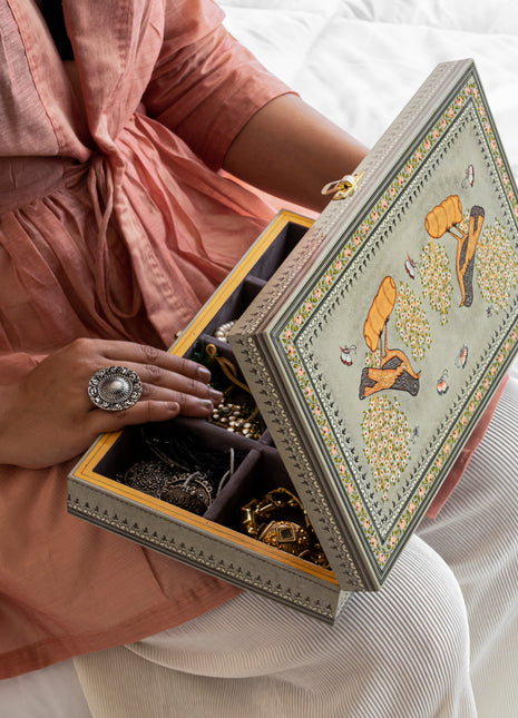 Hand-painted Wooden Jewelry Box Grey