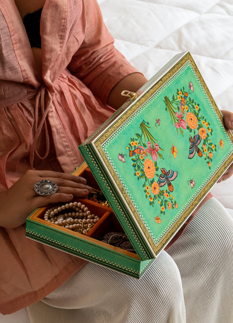 Hand-painted Wooden Jewelry Box Green
