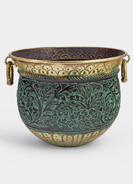 Pontesbury Engraved Patina Brass Planter