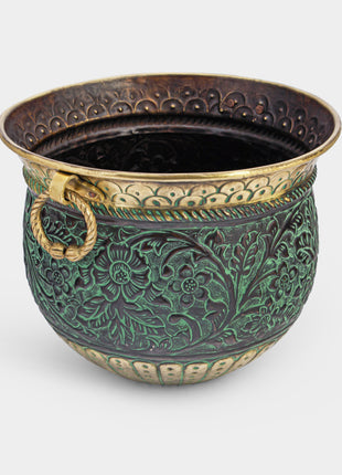 Pontesbury Engraved Patina Brass Planter