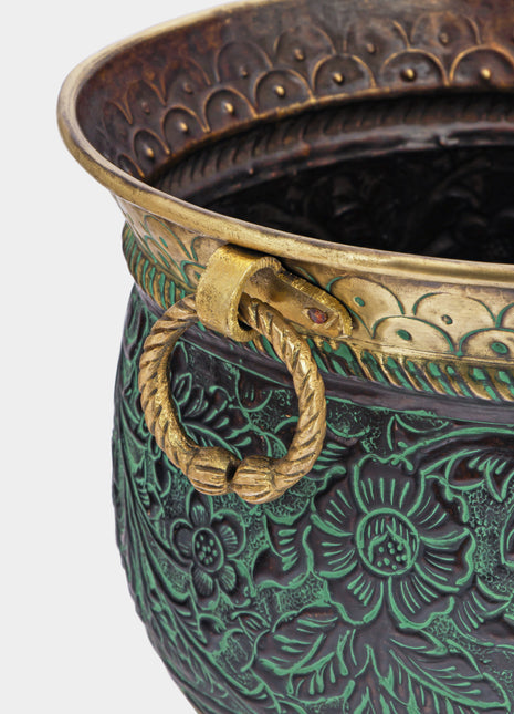 Pontesbury Engraved Patina Brass Planter