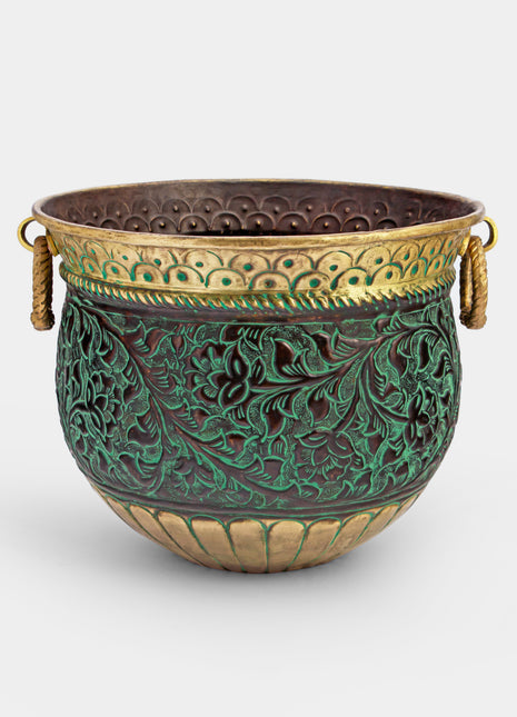 Minsterley Engraved Patina Brass Planter