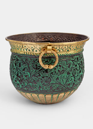 Minsterley Engraved Patina Brass Planter