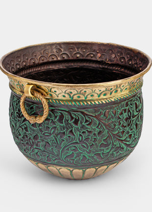 Minsterley Engraved Patina Brass Planter