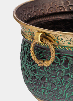 Minsterley Engraved Patina Brass Planter