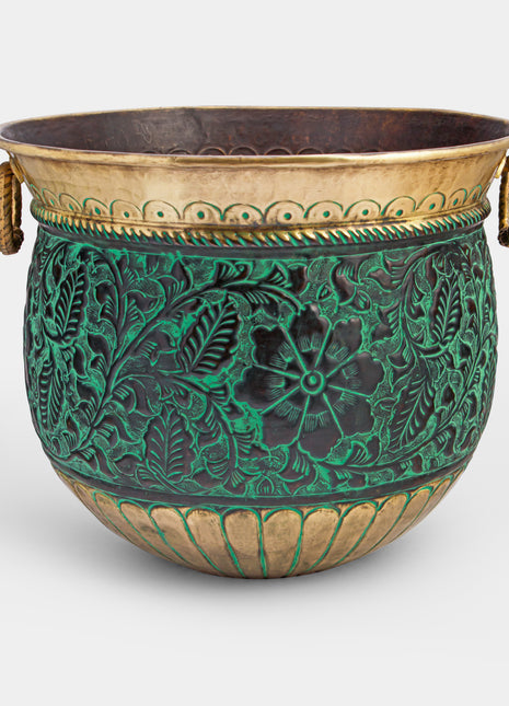 Oswestry Engraved Patina Brass Planter