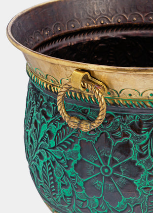Oswestry Engraved Patina Brass Planter
