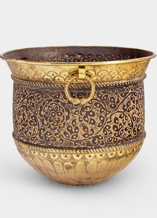 Adlestrop Engraved Patina Brass Planter