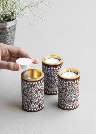 Luxury Designer Wood Inlay Tealight Holder - Perfect Christmas and Housewarming Present