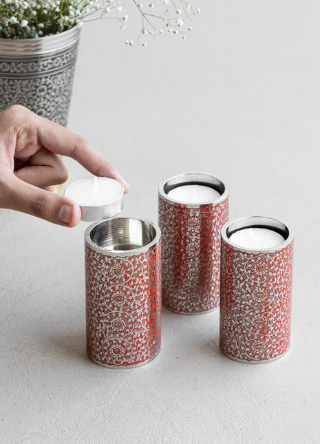 Brass Tealight Holder In Red