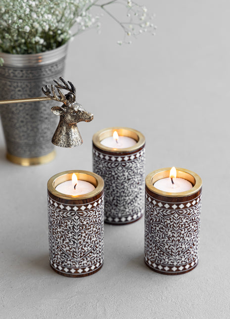 Luxury Designer Wood Inlay Tealight Holder - Perfect Christmas and Housewarming Present