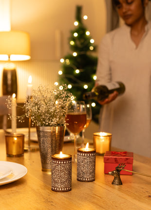 Luxury Designer Wood Inlay Tealight Holder - Perfect Christmas and Housewarming Present