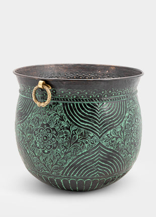 Engraved Brass Planter - Magnificent Centerpiece - Brass Metal - Vintage - Distressed Indoor Planters