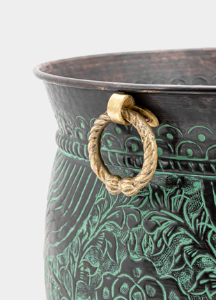 Engraved Brass Planter - Magnificent Centerpiece - Brass Metal - Vintage - Distressed Indoor Planters