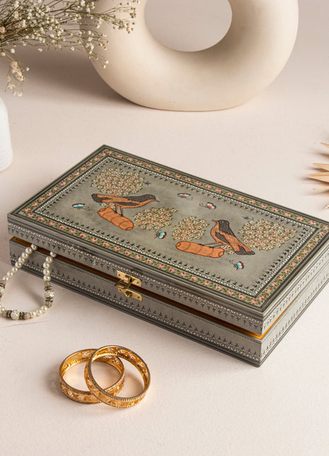 Hand-painted Wooden Jewelry Box Grey