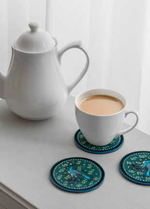 Annecy Handpainted Coasters In Peacock Blue