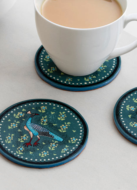 Annecy Handpainted Coasters In Peacock Blue