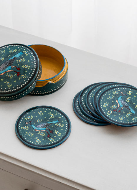 Annecy Handpainted Coasters In Peacock Blue