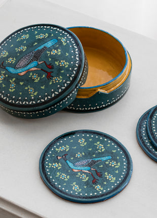 Annecy Handpainted Coasters In Peacock Blue