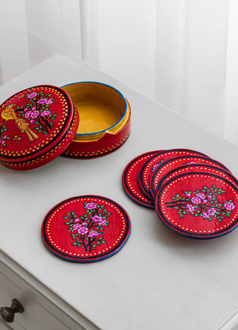 Hallstatt Handpainted Coasters In Red