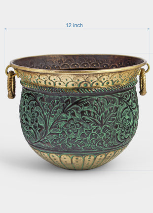 Pontesbury Engraved Patina Brass Planter