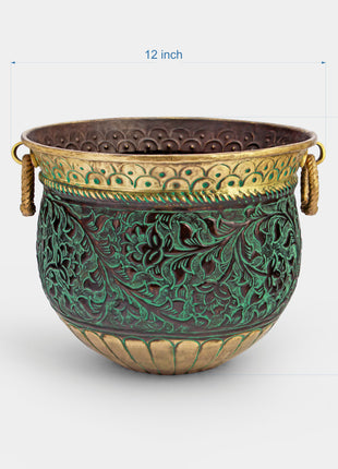 Minsterley Engraved Patina Brass Planter